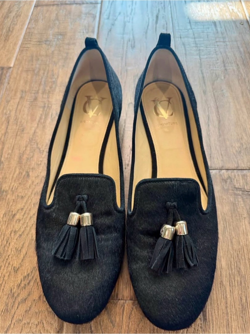 Signature Black Tassel Loafers for Women — Gold Accents
